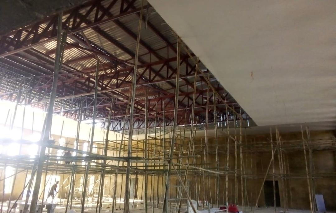 Completed blue aluminium roof sections on institutional building